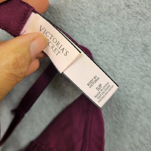 Victoria's Secret Size Small‎ High Neck Lace Bralette Burgundy Red Lace Shimmer - Picture 9 of 16